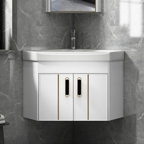 WWERTYY Modernes kleines Wandwaschbecken mit schwebendem Waschtischunterschrank für Wohnungen und Toiletten, DREI Farben mit silbernem Wasserhahn