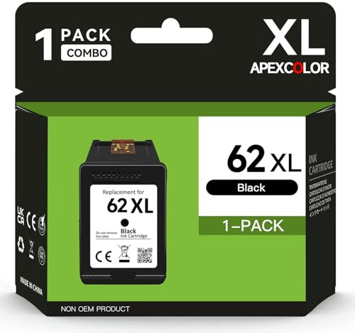 62XL Druckerpatronen für Druckerpatronen HP 62 Ersatz für HP 62 Druckerpatronen für HP Envy 5540 5541 5542 5640 5544 5546 5644 5646 OfficeJet 200 200c 250 250c 5740 5742 5744 (62XL Schwarz)