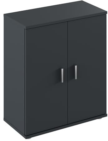 Kondela Sideboard Schrank | Graphit, Schmal | Kommode 60cm breit, 30cm tief | Cabinet Sideboard schwarz 60cm mit Türen | Beistellschrank, Midischrank für Wohnzimmer, Schlafzimmer, Kinderzimmer |ADELI