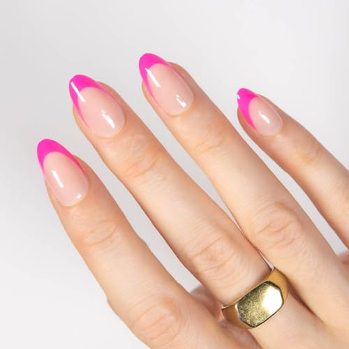 MOYOU LONDON Gel Press On Nails - Elegant Short Almond French Tip False Nails, Long-lasting & Comfortable Soft Fake Nails with Glue, Reusable Natural Stick On Nails for Women, 32 Pcs in 16 Sizes