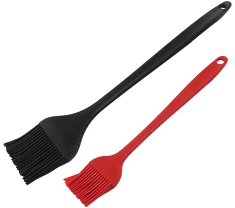 Hitefu Lot de 2 pinceaux à pâtisserie en silicone résistant à la chaleur avec poils doux pour badigeonner, barbecue, barbecue, pâtisserie, cuisine (noir + rouge)