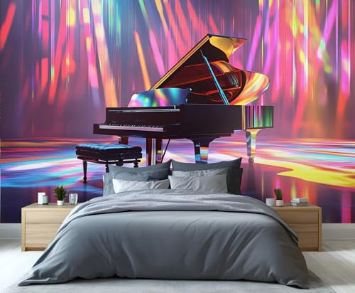 YXQAIED Grand Piano Wall Murals for Bedroom, Instrument Playing Piano 3D Photo Wallpaper 366x254cm Neon Music Stage Wallpaper Living Dining Room Decor Poster Picture