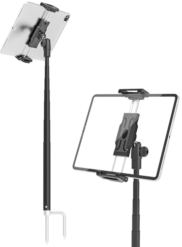 INSSKY Tablet Monopod Stand, 360° Heavy Duty Sturdy Quick-Set Ground Spike Base, Golf Swing Recording Stand, Fit Thickness Case (Deep Max 1.18'') for iPad Pro/Air/Mini, Galaxy Tab & 6.1-15.6 Devices