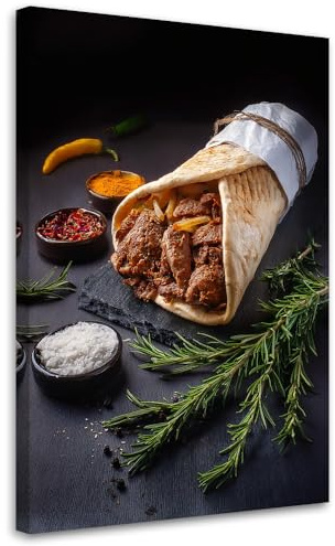 Feeby Wandbilder - Bilder Schlafzimmer - Essen Kebab Restaurant Bar - 40x60 1tlg - Wohnzimmer Bild Groß - Wohnungs - Foto Geschenk - Leinwand Wall Art - Wand Deko