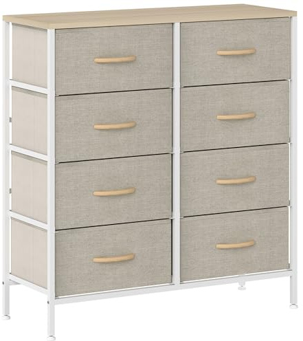 HOMCOM Fabric Chest of Drawers with 8 Fabric Drawers Maple Wood-effect