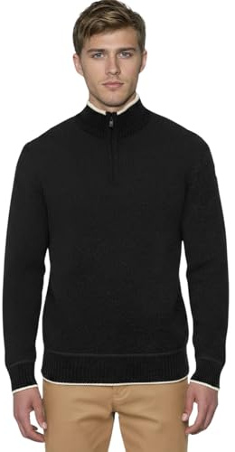 Crosshatch Men’s 1/4 Zip Funnel Neck Knitted Jumper – Soft Chenille Sweater, Microfleece Lined Pullover with Contrast Tipping