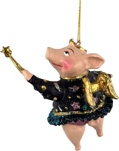 Christbaumschmuck Figur Schwein mit Flügeln und Stern Hänger schwarz-Flieder Weihnachten Hänger 12cm