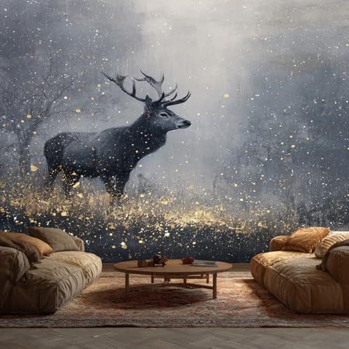 Generisch Papier Peint Animaux Savane Intissé Chambre Salon Cuisine Motif Gris Forêt Cerf, Deco Murale Animaux Savane, Papier Peint Panoramique 500 x 350 cm
