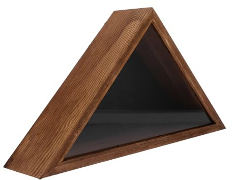 Generisch Holz Flaggenvitrine Dreieckig für Wanddekoration und Aufbewahrung | Braune Holzoptik, Schutzabdeckung Inklusive, Moderne Rustikale Form, für Heimdeko und Präsentation