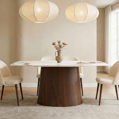 Esstisch NAMOS 180 x 90 cm in Marmor-Optik, Weiß/Braun - Design Tisch mit Keramikplatte, robust und pflegeleicht, elegantes Säulengestell in dunkler Holzoptik, ideal für moderne Einrichtungskonzepte.