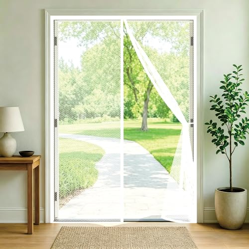 Zanzariera Porta 72 x 210 cm Magneti Extra Forti Chiusura Automatica Traspirante Anti Zanzare Insetti, Autoadesiva Senza Fori Tenda Totalmente Magnetica per Cortile, Bianco