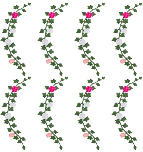 FREEBLOSS 8Pcs Miniature Rose Flower Vine Mini Rose Floral Vines for Fairy Garden & Dollhouse Vines Decoration Micro Landscape Mini Garden Tiny Climbing Plant for DIY Crafts, 4.9 x 0.7 inch