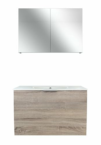 AcquaVapore by Sandra Jentho Badmöbel Set Gently 1 V1 Weiß/Eiche MDF Waschtisch 80cm Nein ohne LED-Beleuchtung