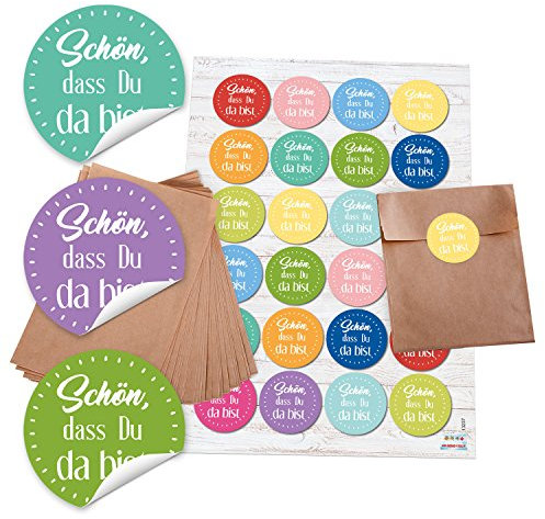Logbuch-Verlag 24 Mitgebsel Geschenktüten Geburtstag Kinder Erwachsene 13 x 18 cm mit Sticker Papiertüten natur
