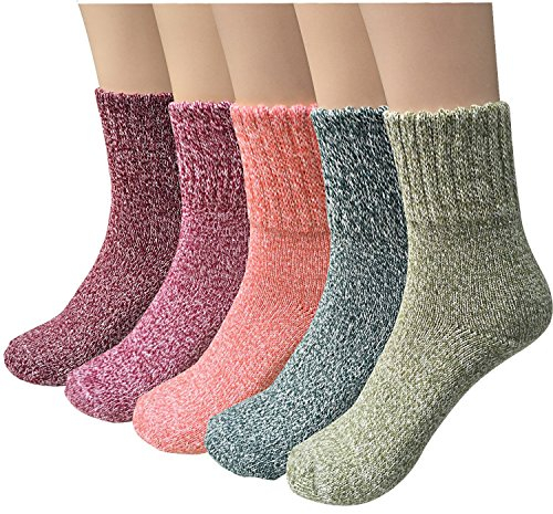 Chalier 5 Paar Damen Winter Wollesocken, Super Weiche Dicke Warme Socken für Business und Freizeit- Einheitsgröße, Farbe: Mix3