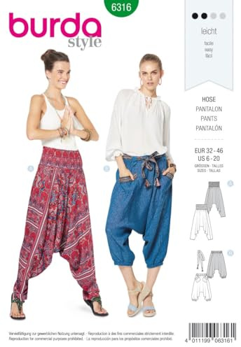 Burda Style Sewing Pattern B6316 Misses' Harem Trousers