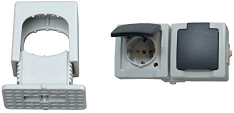 Kopp Druck Iso-Schellen aus Kunststoff (50 Stück), 6 - 16 mm, M6 Gewinde, Kabelbefestigung für Leitungen und Rohre, grau & Nautic Steckdose 250V (16A), 2-fach Schutzkontakt-Steckdose, grau
