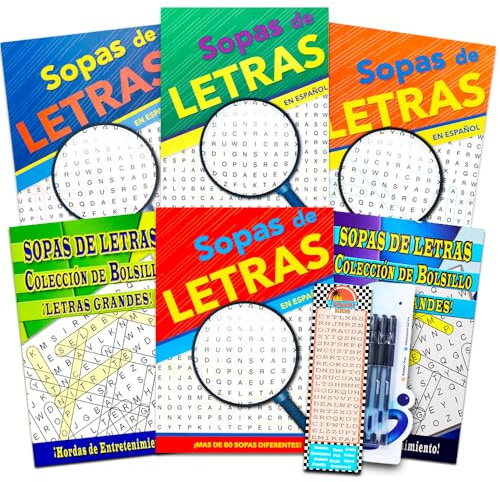 Spanish Word Find Puzzle Books for Adults Seniors -- Set of 6 Word Search Books (Over 390 Puzzles Total) ~ Libros de Búsqueda de Palabras y Crucigramas Para Adultos