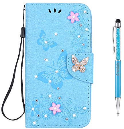Grandoin Huawei P20 Lite Hülle, Bling Glitzer Glitter Handyhülle für Huawei P20 Lite Handytasche PU Leder Ledercase Flip Tasche Wallet Tasche Handytasche Cover mit Etui Case (Blau)
