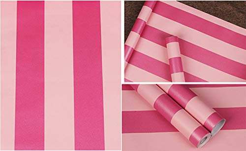 PoetryHome Self Adhesive Vinyl Red Pink Stripe Contact Paper Peel and Stick Wallpaper for Walls Kids Girls Nursery Bedroom 17.7x117 Inches