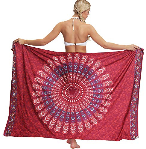 Nuofengkudu Damen Bikini Cover up Boho Floral Bedruckte Maxi Sarong Pareo Strandkleid Rock Schal Wrap Sonne Schützen Urlaub Beachwear