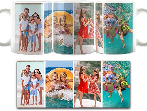 Hairyworm Personalised Mug and Belgian Milk Chocolate/Hot Chocolate Stirrer Marshmallow Gift Set, Tea Cup, Coffee Mug, (11oz) White Mug Customised with Four Image Photo Collage, Portrait Images