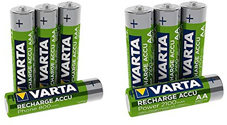 VARTA Recharge Akku Phone AAA (Micro 800 mAh NI-Mh Akku, geeignet für schnurlose Telefone) 4er Pack & Rechargeable Akku Ready2Use vorgeladener AA Mignon (2100 mAh NI-Mh Akku) 4er Pack