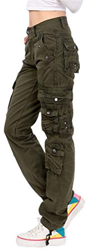 Tomwell Multi Bolsillos De Las Mujeres Utilidad De Carga Pantalones De Algodón Casual Pantalones Rectos De La Pierna De Trabajo Militar Ejercito Verde Small