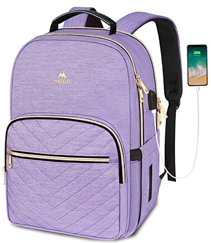 MATEIN Laptop Backpack for Women, School Backpack Bag 15.6 Inch Lightweight for Travel Work With USB Charging Port Waterproof, Anti theft Rucksack Girls Ladies for University College Large, Purple