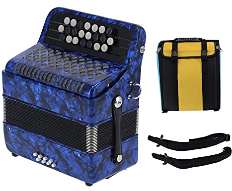 22 Key Diatonic Accordion 8 Bass Professional Button Accordion Instrument for Beginner with Storage Bag(Blue)