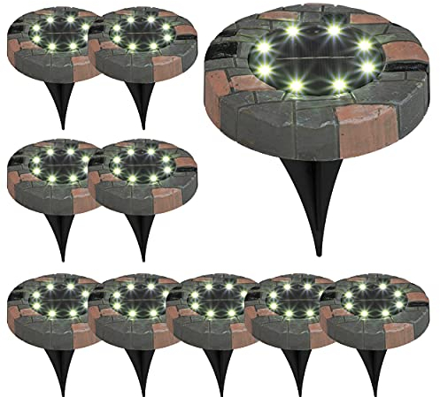 Solar Bodenlampen mit je 8 kalt-weißen LEDs | inkl. Erdspieß | moderne Solarlampe für Außen | perfekt für Wege, Beete, Rasen etc. (10er Set, Stein-Optik)