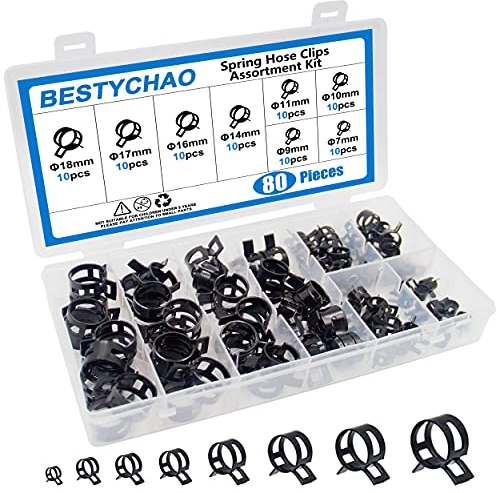 BESTYCHAO Colliers de serrage à ressort 80pcs 8 tailles colliers de conduite de carburant tuyau d'eau tube d'air silicone pince de tuyau d'aspiration kit d'assortiment de fixation (noir)