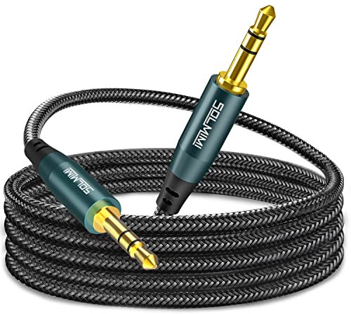 SOLMIMI Aux Cable (2.4 M) 3.5mm Male to Male Stereo Audio Cable Aux Cord for Car, Headphones, Home Stereos, Speakers, Smartphone, Pad [Hi-Fi Sound, Nylon Braided]- Jade Green