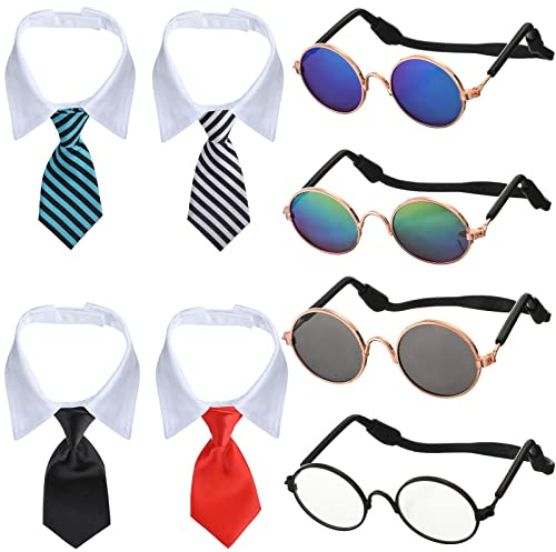 Weewooday 8 Piece Pet Costume Set for Small Dogs & Cats Tie Collars and Sunglasses for Halloween, Cosplay, Party, and Photo Shoot
