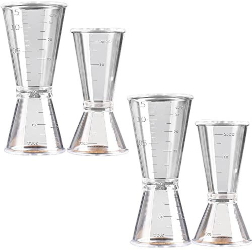 4 Pezzi Misurino per Cocktail, Cocktail Jigger Measure Cup, Misurino da Bar, Set Misurini per Doppia Misurazione, Misurino per Alcol Trasparente con Doppio Spirito, per Bar, Feste, Cocktail Shaker