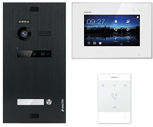 Nonic Balter EVO Black Video-Türsprechanlage 1 Familienhaus (1x Türstation mit Kamera, 1x 7 Zoll LCD-Monitor, 1x Talk, 2-Draht Bus, 150° Weitwinkel-Kamera, Türöffner- und Interkom-Funktion)