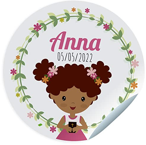 24 Etiquetas adhesivas comunión. Pegatinas personalizadas con nombre y fecha para los regalos de tus invitados. Stickers adhesivos personalizados (45 mm)