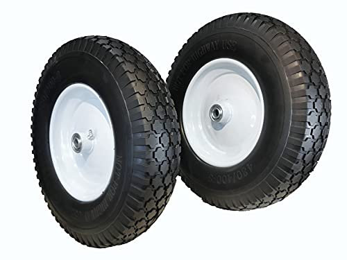 New HORSESHOE Cross 4.80/4.00-8 Solid Flat-Free Contractor Grade Wheelbarrow Cart 16 Wheels w/Grease Fitting, Centered Hub Length 3-6 Installed 3/4 Bearing w/Extra 5/8 Bore (2)