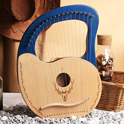 ZJDYDY 19-saitige Lyra-Harfe, hölzerne Lyra-Harfe, Mahagoni-Holz-Elch-Leier-Klavier, tragbare 19-saitige Harfe für Musik/Kinder/Erwachsene/Anfänger/Profi/Geschenk, Grün Blau