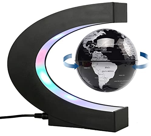 BEBEVOGUE Magnetic Levitation Floating Globe with LED Light Anti Gravity Levitating World Map Office Home Bedroom Desk Gadget Decor Unique Birthday Gift for Men Kids HUsband Boss (Sliver) (BLACK)