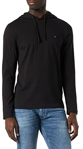 Tommy Hilfiger Herren Langarmshirt mit Kapuze , Schwarz (Black), S