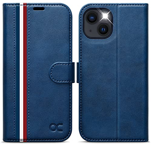 OCASE iPhone 13 Hülle Handyhülle [Premium PU Leder] [Kartenfach] [Magnetverschluss] RFID Schutzhülle Klapphülle Handytasche Lederhülle Handyhülle Tasche Etui Kompatibel für iPhone 13 Stilvoll Blau