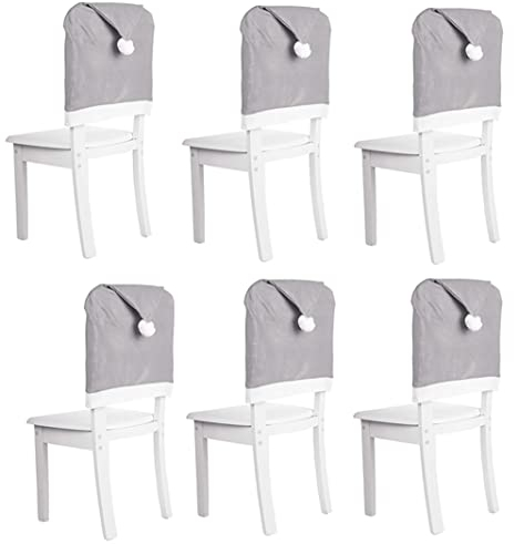 AOOPOO 6PCS Weihnachtsstuhlhussen, Rot Grauer Weihnachtsmann Dining Chair Hut Rückabdeckung Weihnachtsstuhl für Weihnachten Festliche Dekor Stuhlhussen für Party