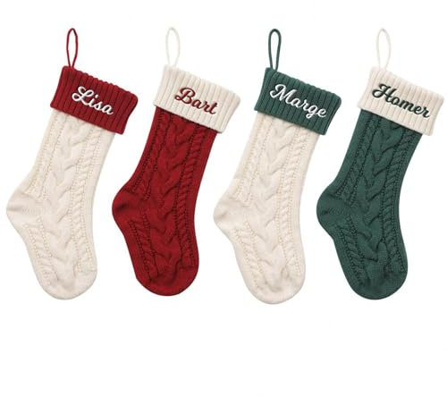 Weihnachtsstrumpf Personalisiert Nikolausstrumpf mit Benutzerdefinierte Namen 18” Großer gestrickter Weihnachtsstrumpf Christmas Stockings für Feiertags, Familienparty, Dekoration