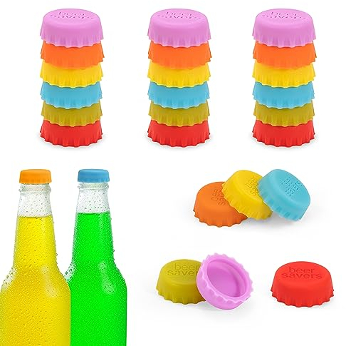 Bouchon de Bouteille en Silicone Beer Savers Capsules de Bouteill de Bière Réutilisable Couvercle Colorés pour Bouteilles en Verre de Bière Champagne Boisson 24 Pièces (6 Couleurs)