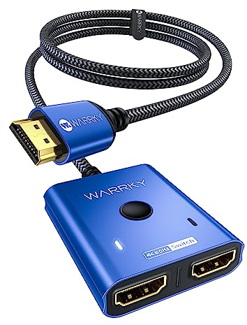 HDMI Switch 4K @ 60Hz, WARRKY HDMI Splitter 2 in 1 Out (1 Display at Time) 3.3 ft Braided Cable, Aluminium Housing, HDCP 2.2 2 to 1 Switcher Supports UHD for PS5/4 - Blue