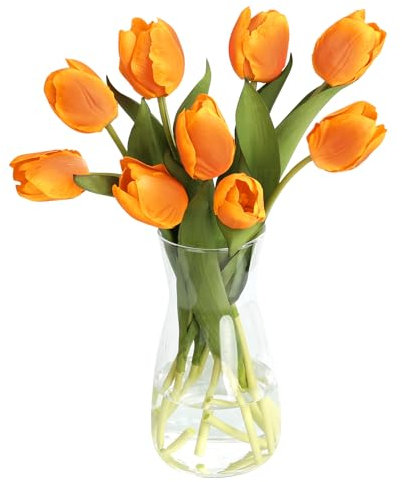 Eyamumo Gefälschte Blumen mit Vase, Kunstseide Tulpe Blume Kunstblumen Blumenstrauß in Glasvase, Kunstblumenarrangement mit Vase, geeignet für Home Office Dekoration, Esstisch Mittelstück