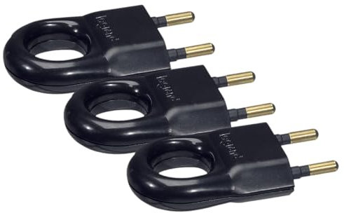 Legrand - Fiche plate mâle sans terre plastique - avec anneau extraction - noir (Lot de 3)