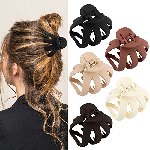 5 Stück matte Oktopus-Haarklammern,mittelgroß,starker Griff, rutschfest, neutral, matt, Spinnen-Oktopus, Jumbo-Haarspange für Frauen