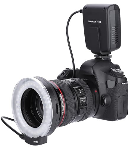 FC100 Tragbares Universal-LED-Ringblitz-Videokamera-Fülllicht-Set, Fotozubehör mit 7 Helligkeitsmodi und LCD-Display-Controller, Kompatibel mit den Meisten Kameras, 8